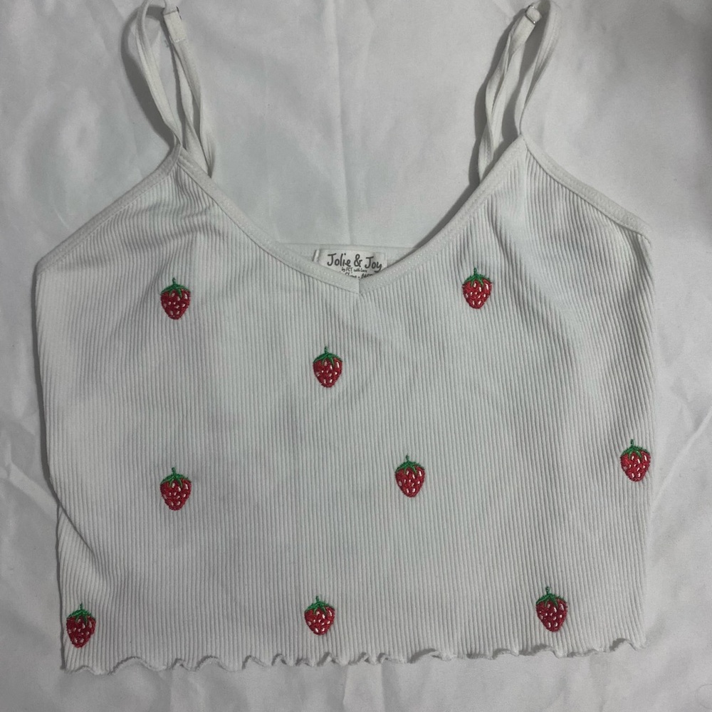 Jolie & Joy White Crop Top with Strawberry Embroidery